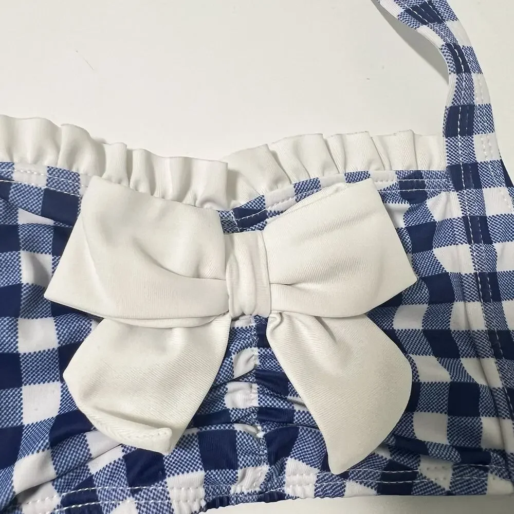 Janie & Jack Gingham Two Piece Swimsuit Size 8 Blue White